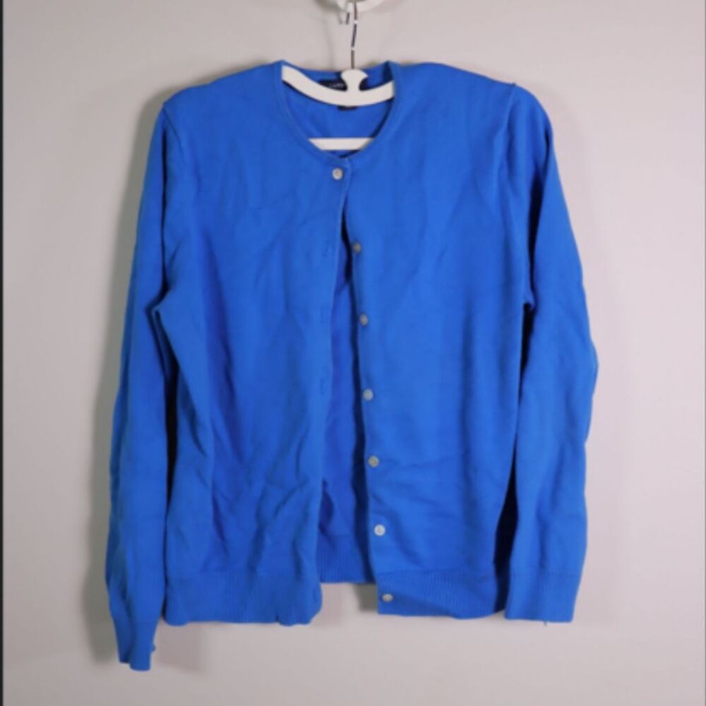 Lands’ End Women’s Medium 10-12 Blue Supima Cotton Button Front Sweater